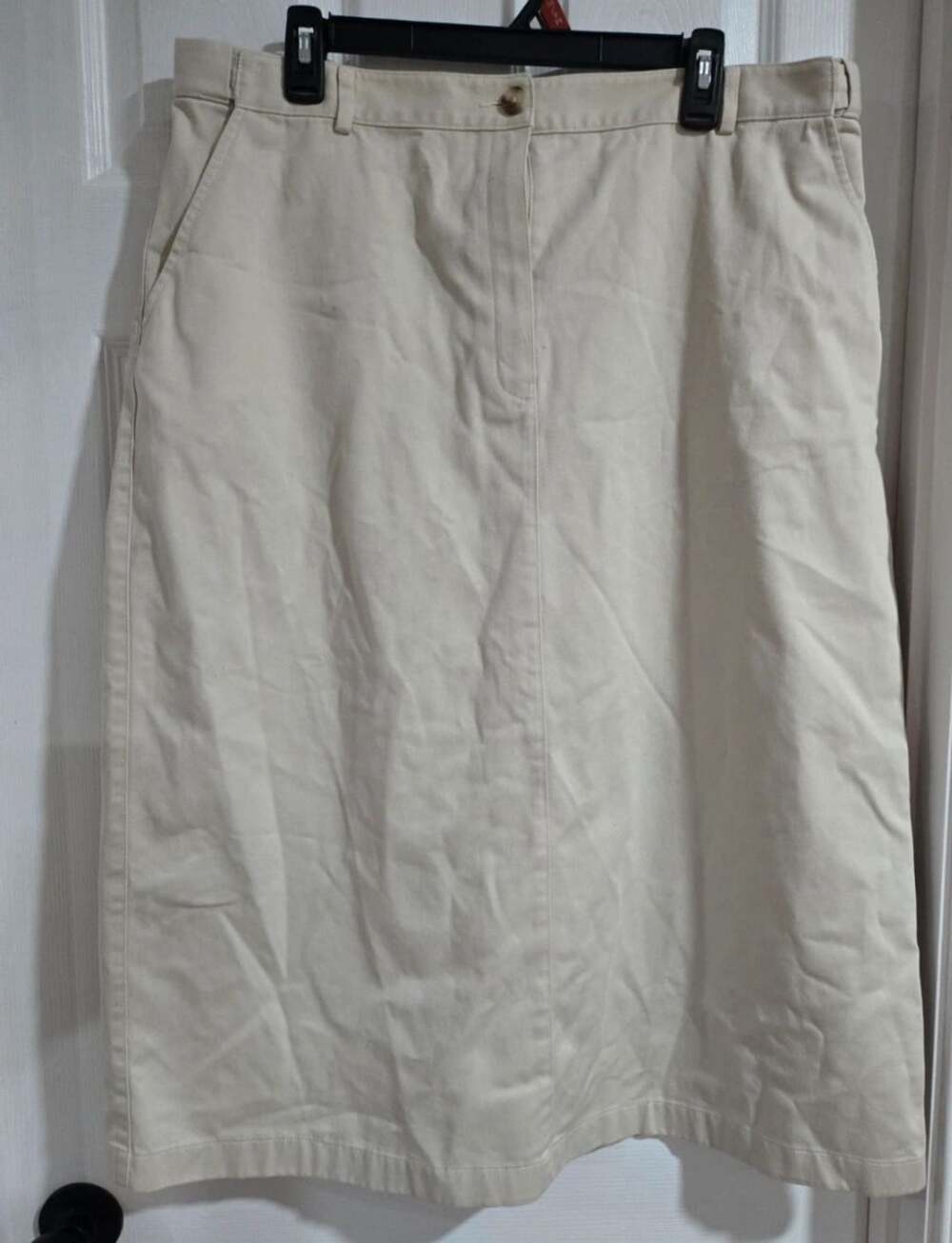 L.L. Bean Original Fit Cotton Midi Skirt Beige Size 18 Reg